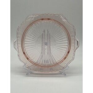 Vtg Pink Depression Glass Cake Plate Anchor Hocking Mayfair Open Rose Floral Des